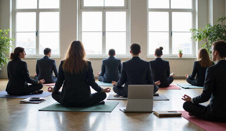 Zen meditation meeting in modern office