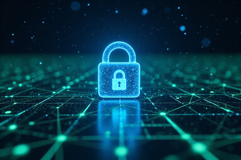Data security illustration showing encrypted data transfer