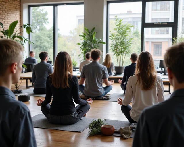 Team practicing mindfulness in corporate setting